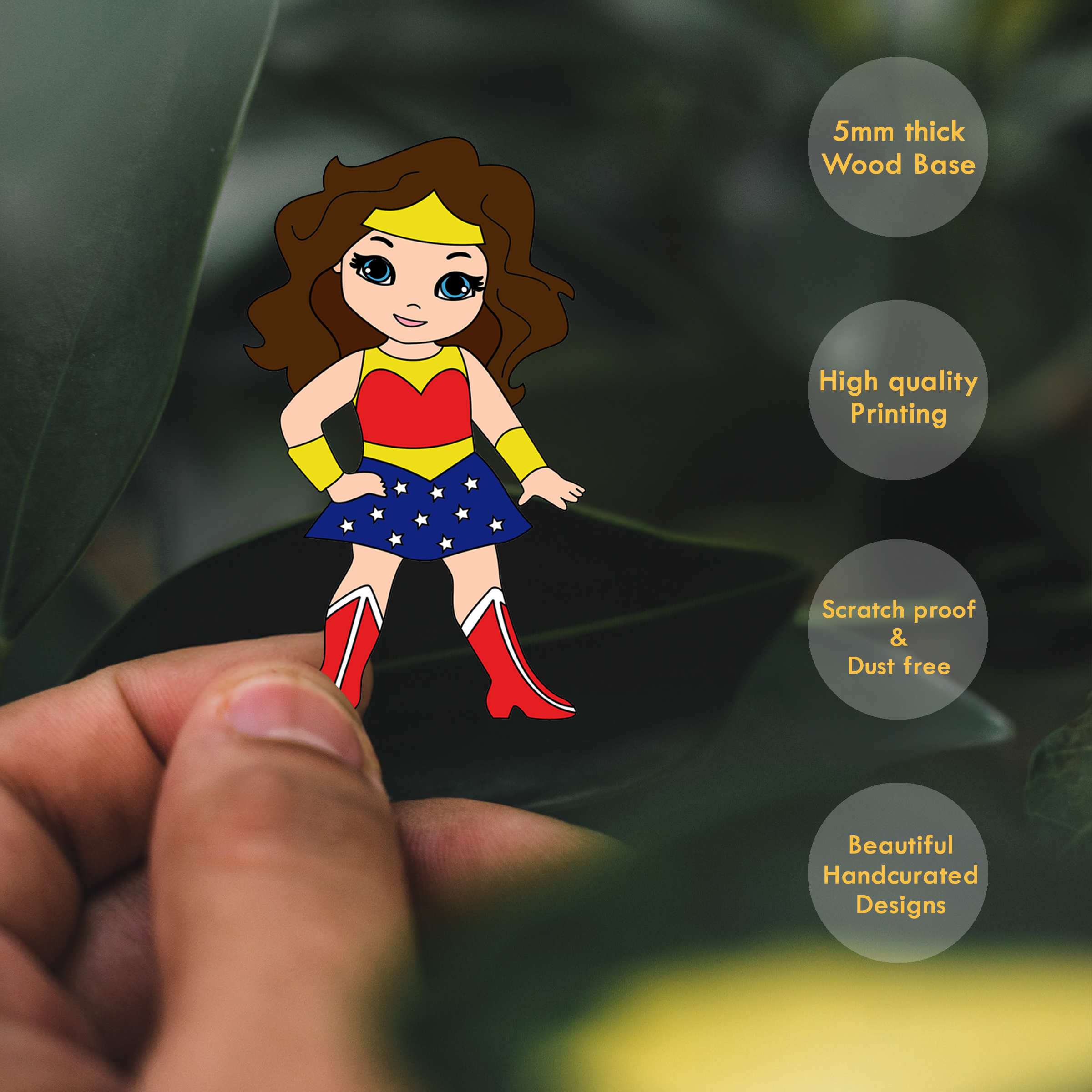Wooden Fridge Magnet - Superhero Girl